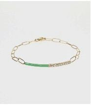 Enamel and Diamond Paperclip Bracelet Green