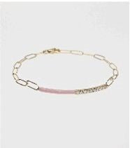 Enamel and Diamond Paperclip Bracelet Pink